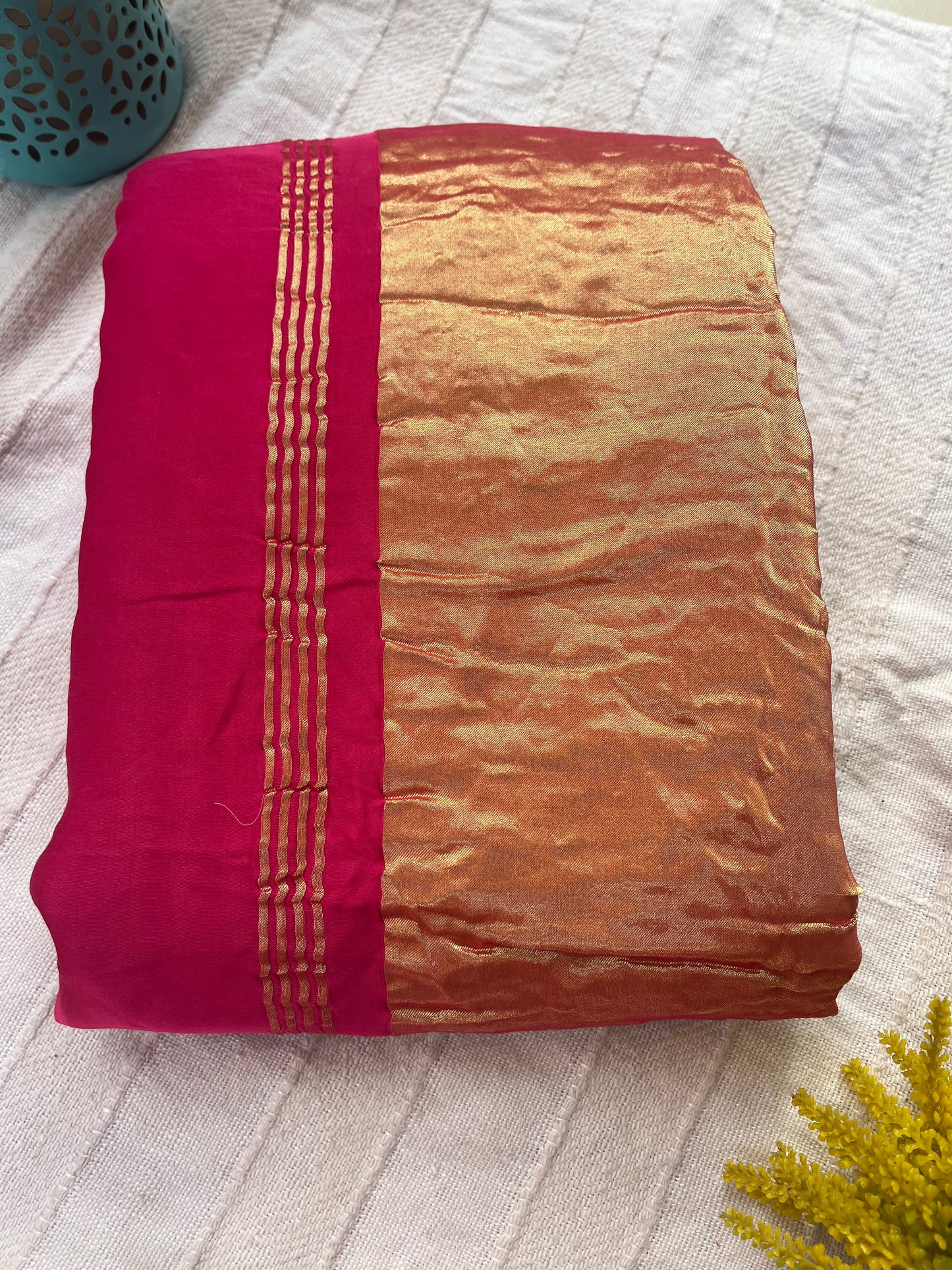 Rani Pink Plain Modal Silk Saree with Tissue Palla and Tassels