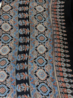 Classic Ajrakh Modal Silk Saree - Indigo-Black