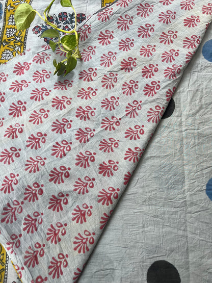 Abstract Handblock Mul Cotton Saree - Grey