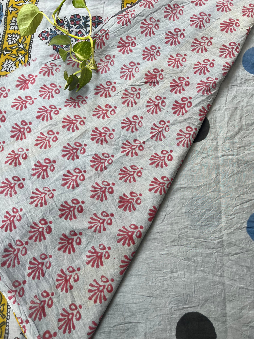 Abstract Handblock Mul Cotton Saree - Grey