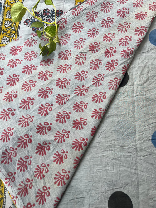 Abstract Handblock Mul Cotton Saree - Grey