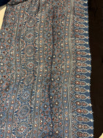 Ajrakh Modal Silk Saree with Mirror Work - Indigo Leaves Motifs