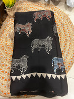 Pichwai Print Modal Silk Saree - Black