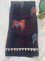Pichwai Print Modal Silk Saree - Black