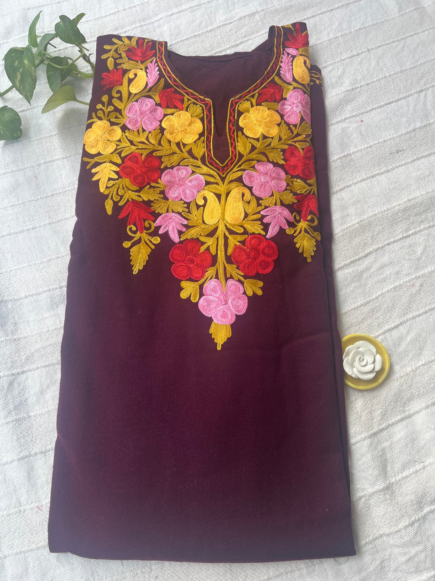 Kashmiri Aari Work Pheran - Wine Color