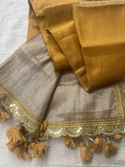 Raga Tissue Saree with Lace and Tassels - Half & Half