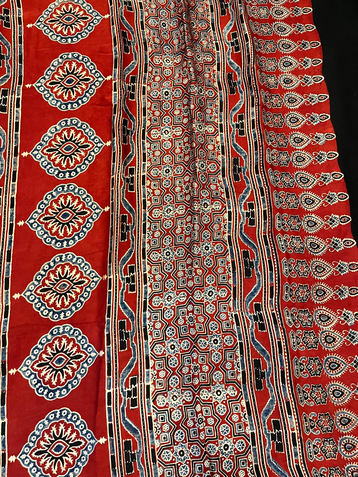 Ajrakh Modal Silk Saree - Red Rose Buttis