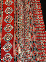 Ajrakh Modal Silk Saree - Red Rose Buttis