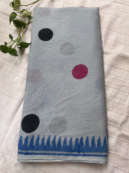 Abstract Handblock Mul Cotton Saree - Grey