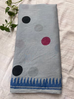 Abstract Handblock Mul Cotton Saree - Grey