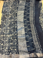 Indigo Handblock Linen Cotton Saree