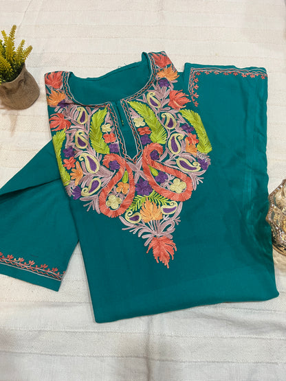 Kashmiri Aari Work Pheran - Sea Green
