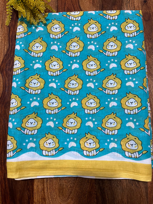 Quirky Lion Print Mul Cotton Saree