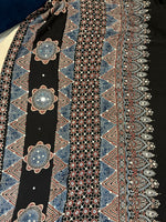 Ajrakh Modal Silk Saree with Mirror Work - Black