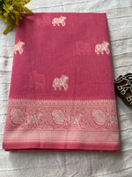 Mercerised Cotton Saree with Cow Weaving - Baby Pink