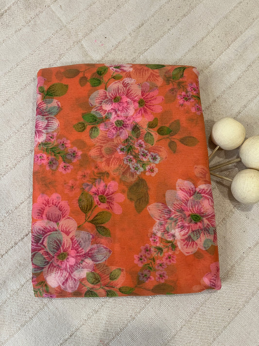 Semi Chiffon Floral Saree - Orage