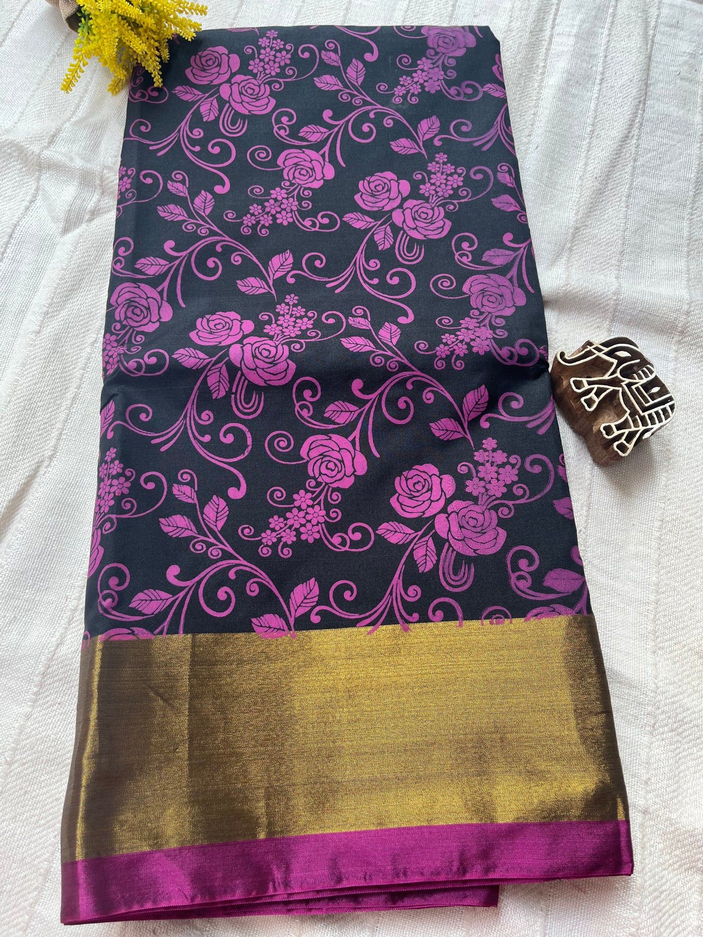 Kalamkari Printed Nelluri Silk Saree - Black