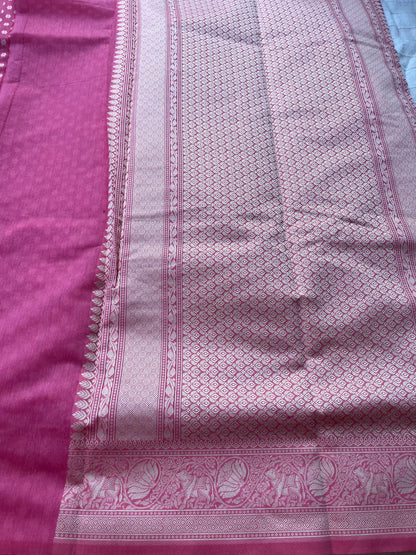 Mercerised Cotton Saree with Cow Weaving - Baby Pink