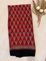 Ajrakh Modal Silk Saree - Red Buttis
