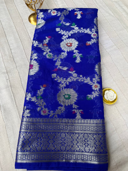 Banarsi Semi Georgette Meena Jaal Saree - Royal Blue