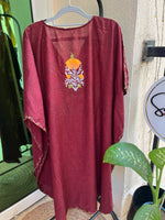 Crush Cotton Aariwork Kaftan - Maroon