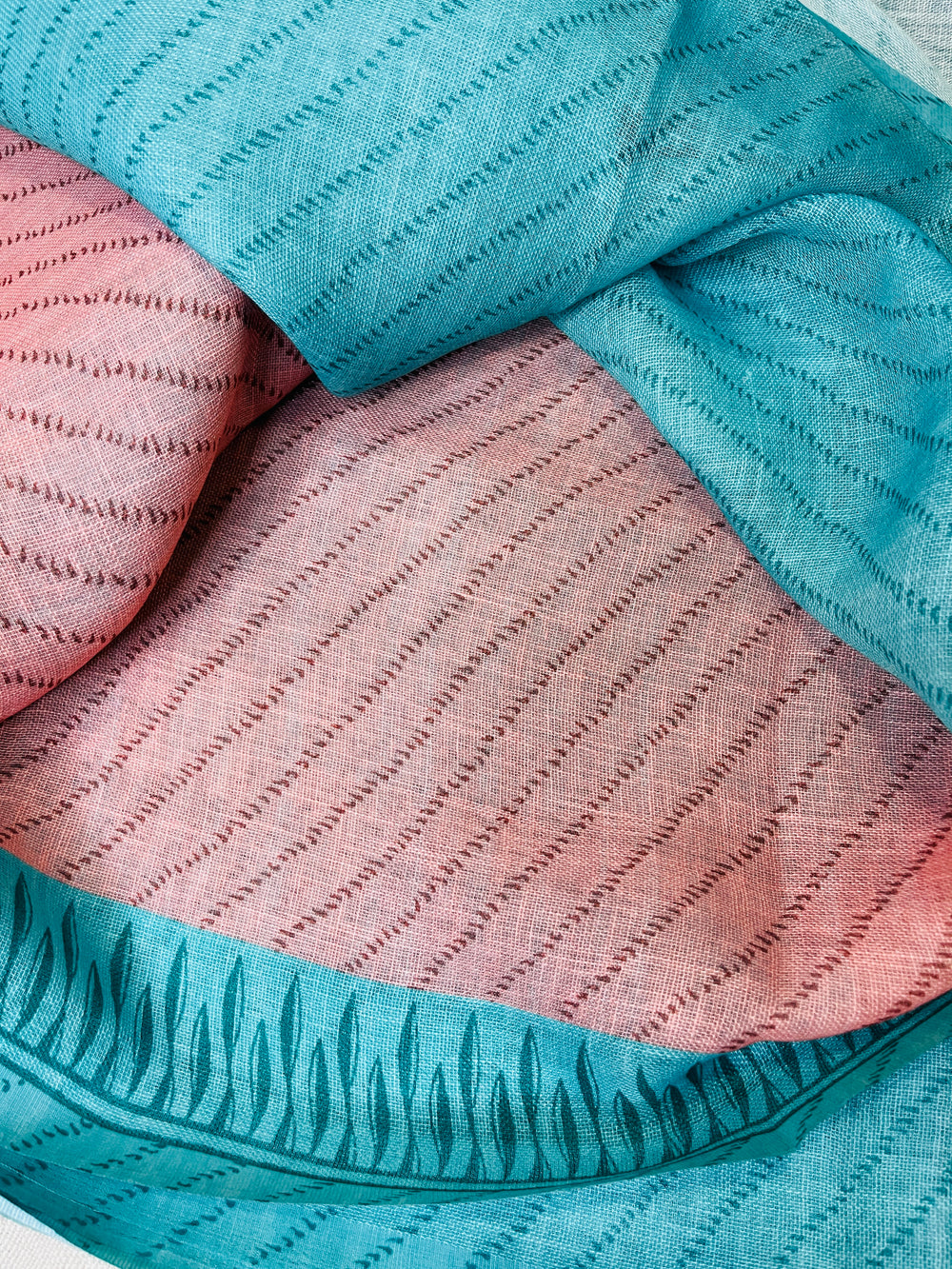 Quirky Linen Cotton Saree - Aqua Elephants