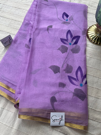 Hand-painted Chiffon Saree - Purple