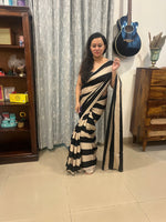 Contemporary Ajrakh Modal Silk Saree - Black Stripes