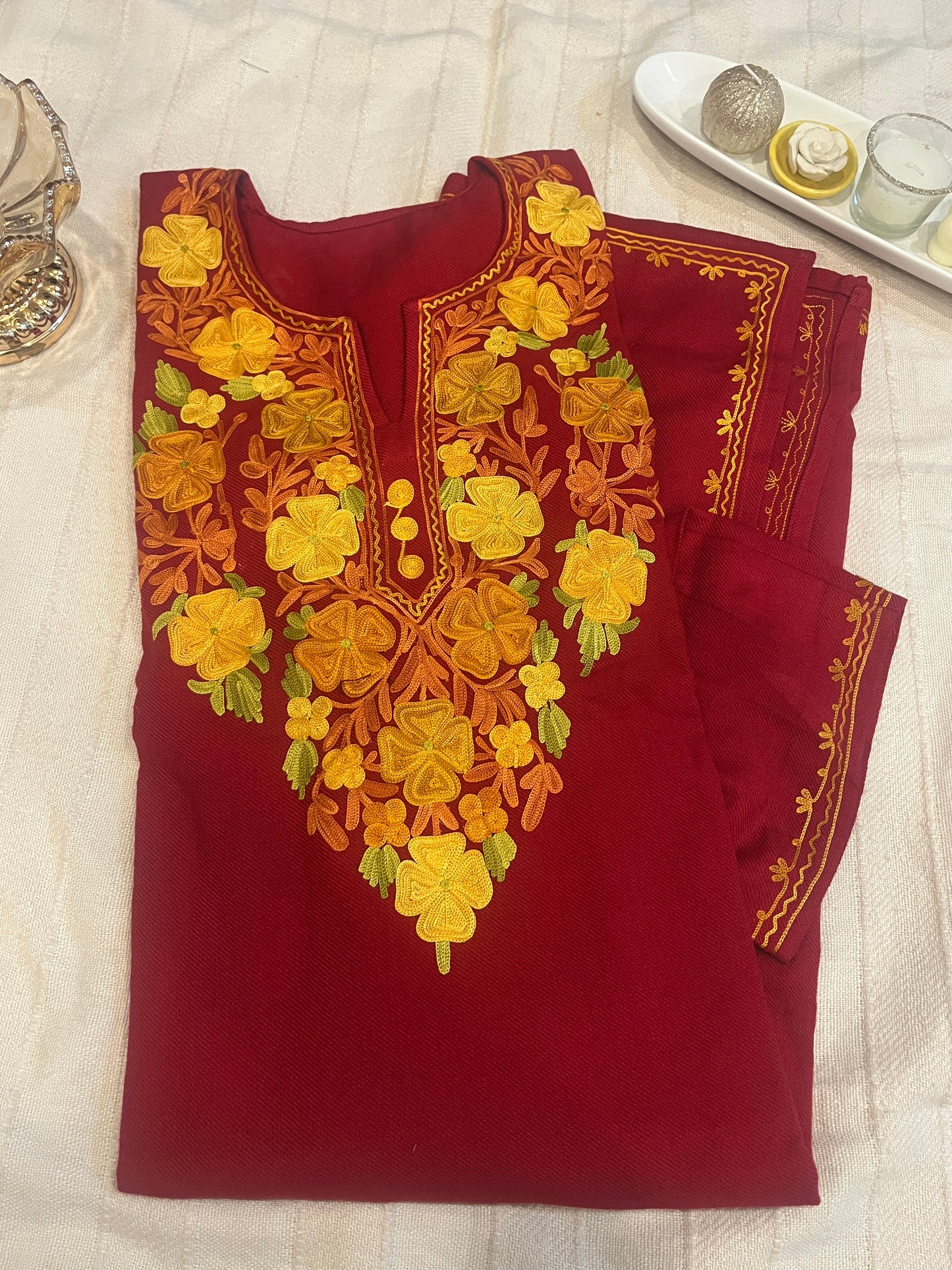 Kashmiri Aari Work Pheran - Red