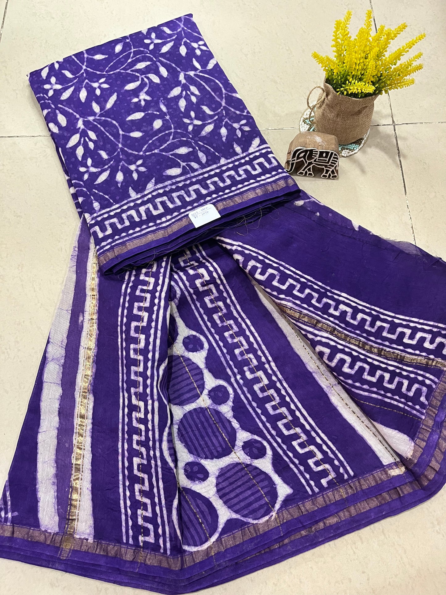 Handblock Chanderi Cotton Silk Saree - Purple