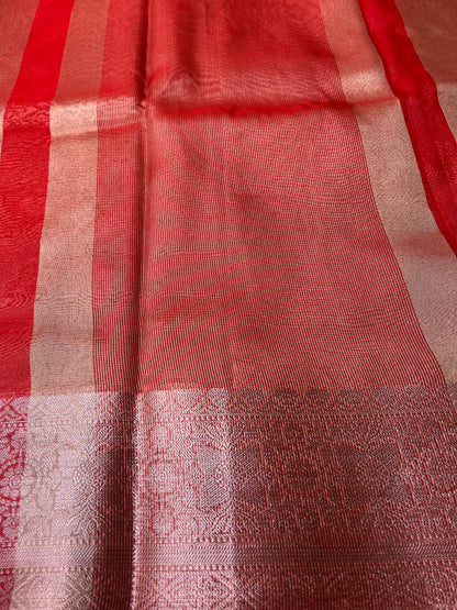 Banarsi Tissue Saree - Metallic Red