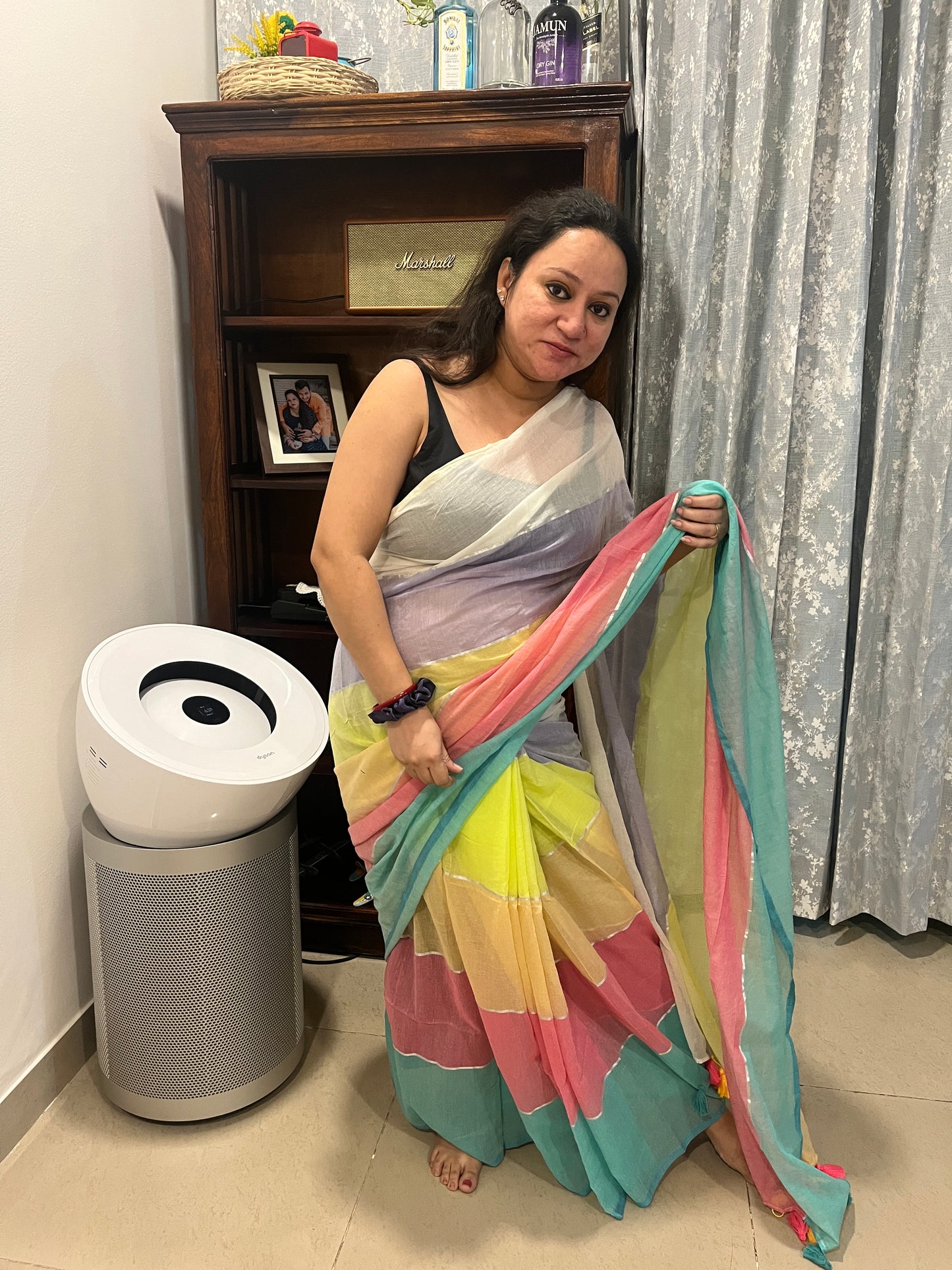 Multicolour Broad Zari Stripes Mul Cotton Saree (No Blouse piece)