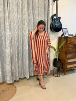 Ajrakh Modal Silk Kaftan - Red Stripes