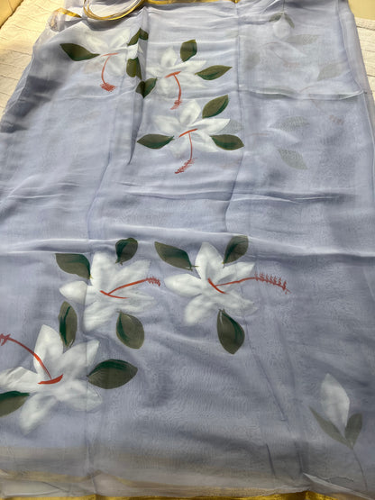 Hand-painted Chiffon Saree - Grey