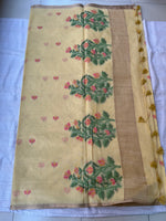 Chanderi Cotton Jamdani Saree - Lemon Yellow Lotus Motifs