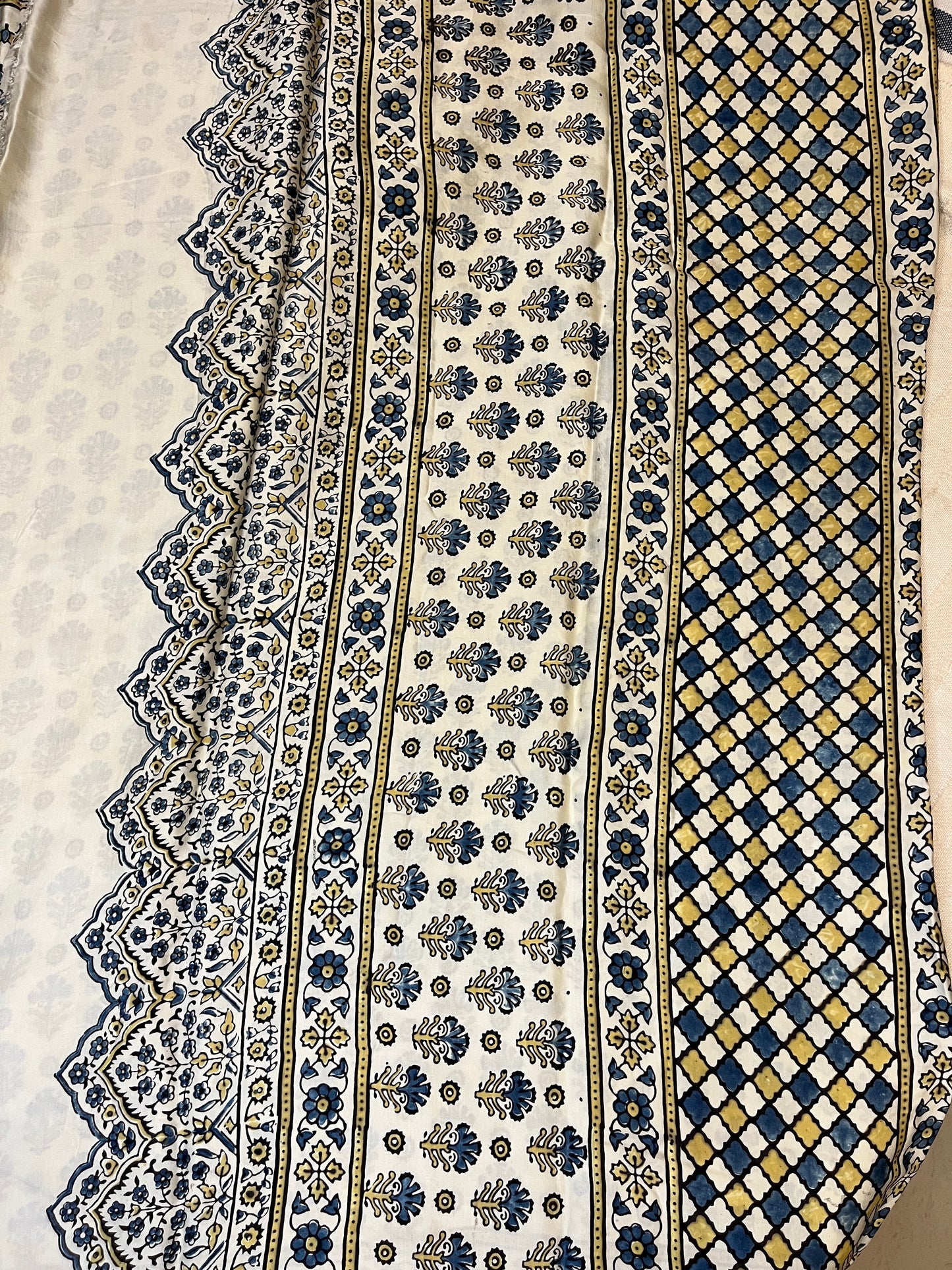 Ajrakh Modal Silk Saree - Off-White Lotus Motifs
