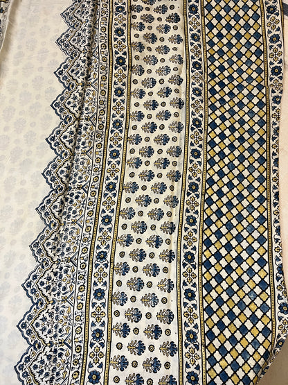 Ajrakh Modal Silk Saree - Off-White Lotus Motifs