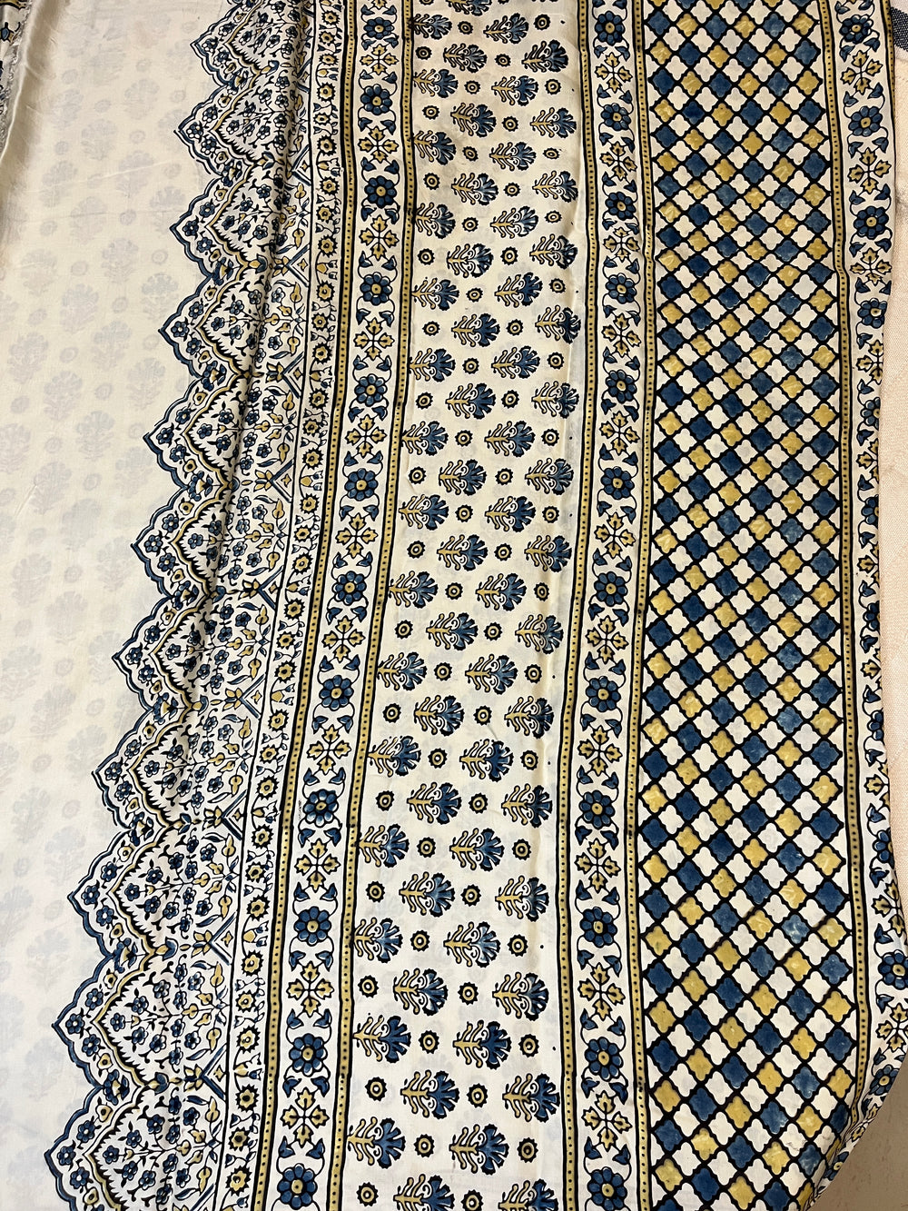 Ajrakh Modal Silk Saree - Off-White Lotus Motifs