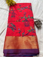 Kalamkari Printed Nelluri Silk Saree - Red