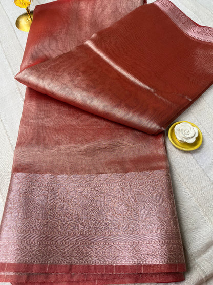 Banarsi Tissue Saree - Metallic Red