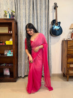 Pure Plain Ombre Chiffon Saree - Hot Pink