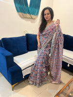 Handblock Maheshwari Cotton Silk Saree - Powder Blue