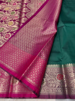 Banarasi Soft Silk Saree - Bottle Green-Pink