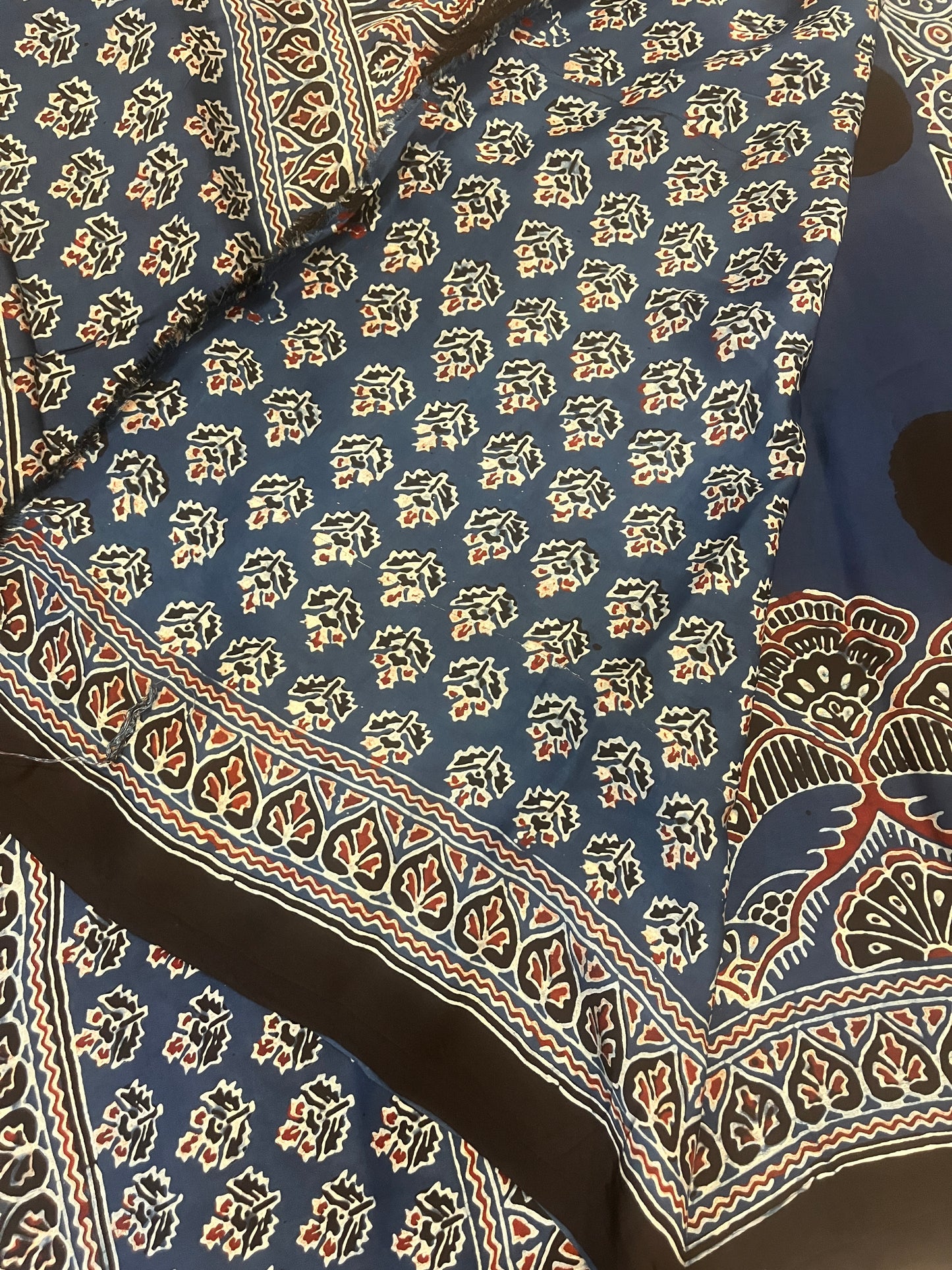 Contemporary Ajrakh Modal Silk Saree- Indigo with Polka Dots