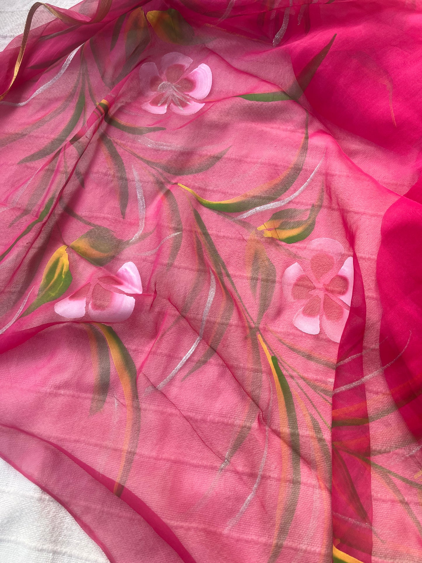 Hand-painted Chiffon Saree - Rani Pink
