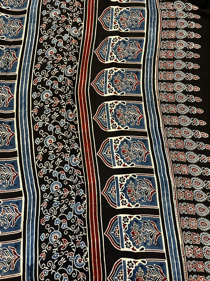 Contemporary Ajrakh Modal Silk Saree - Black