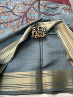 Chanderi Cotton Jamdani Saree - Grey Shikargah