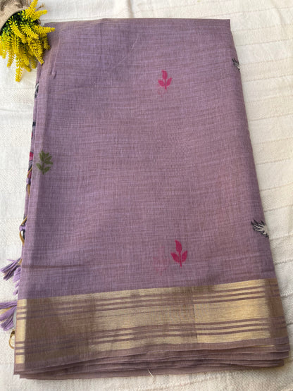 Chanderi Cotton Jamdani Saree - Lavender Shikargah