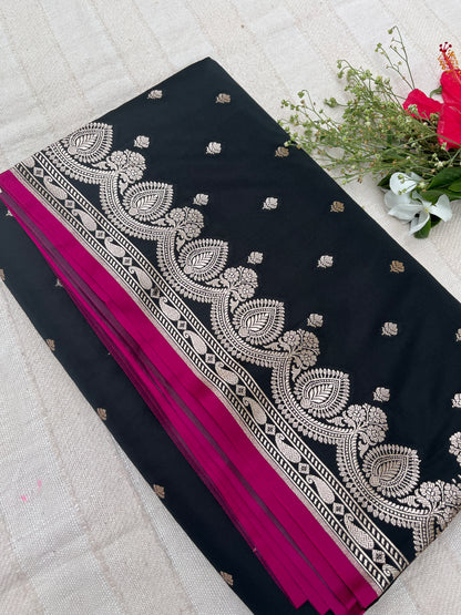 Banarasi Mashru Satin Silk Saree - Black