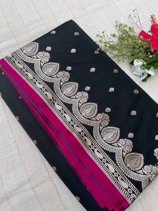 Banarasi Mashru Satin Silk Saree - Black
